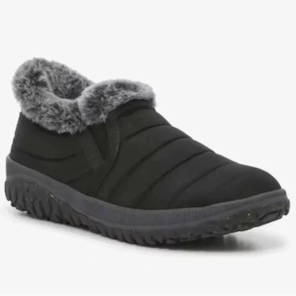 Minnetonka Timpson Tulsa Slip-On boots, faux fur lined, Black/Gray -  6 - Picture 1 of 10